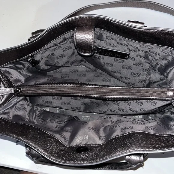 Michael Kors Leather Hamilton Jewel Tote Gunmetal Metallic Shoulder Bag Purse - Picture 7 of 11